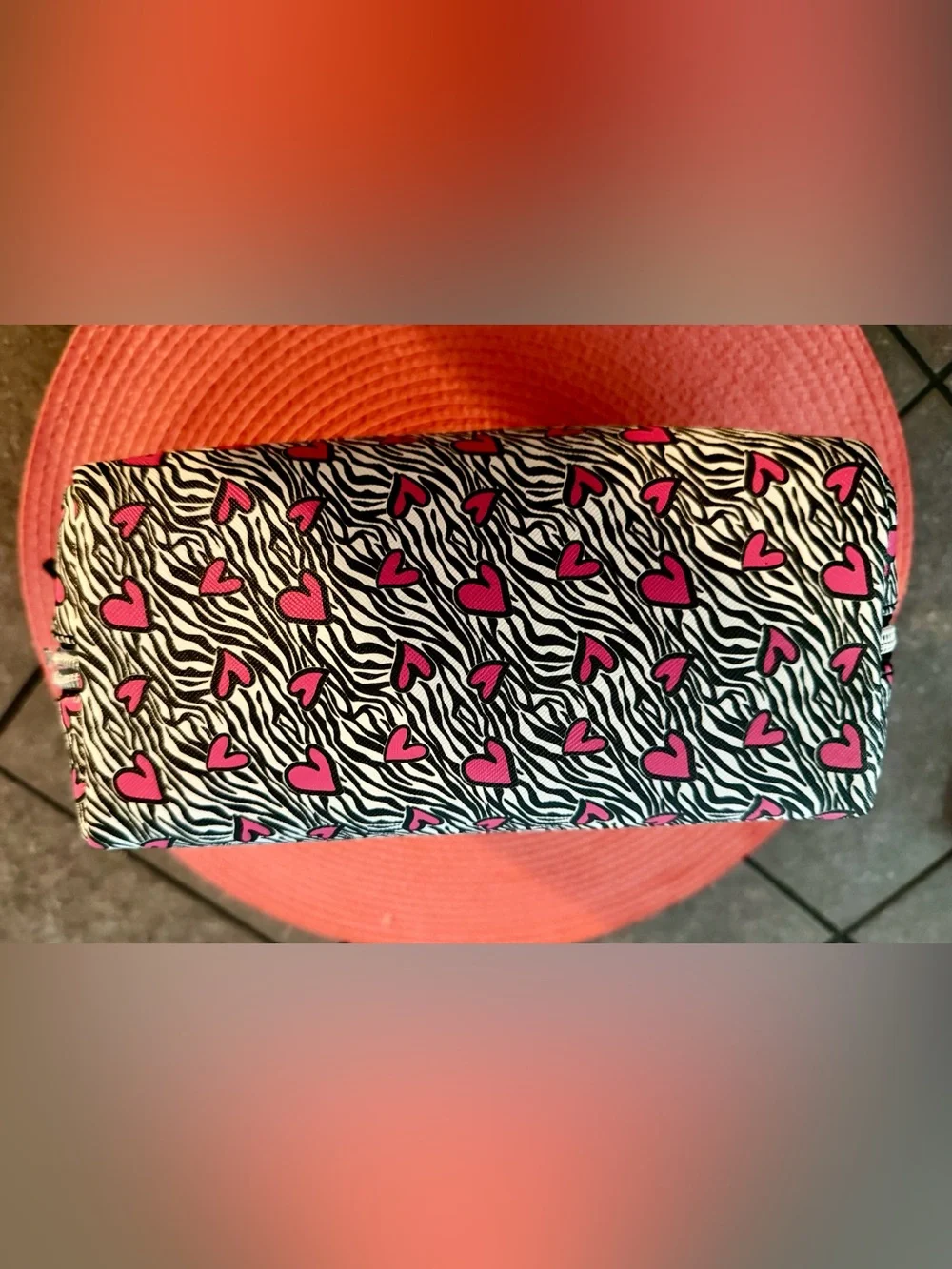 Bebe Zebra Heart Print Cosmetic Bag NWT